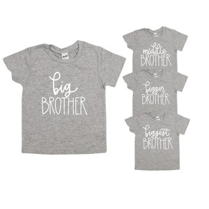 Big Brother T-shirt / GRAU meliert, SCHRIFT, WEISS / großer Bruder Ansage, mittlere, größer, am größten