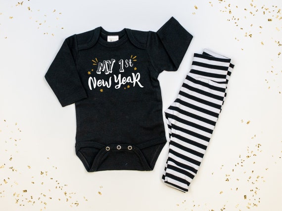 Baby Boy New Year Outfit. My 1st New Years Eve Clothes. First New Year. Black and Gold. Baby New Year. Newborn. Il_570xn