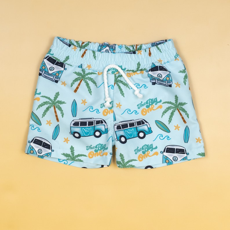 The Big One Cake Smash Outfit. Surfing Theme 1st Birthday. Board Shorts and Bowtie and Suspender Bodysuit. Personalized. Beach Van. Waves image 5