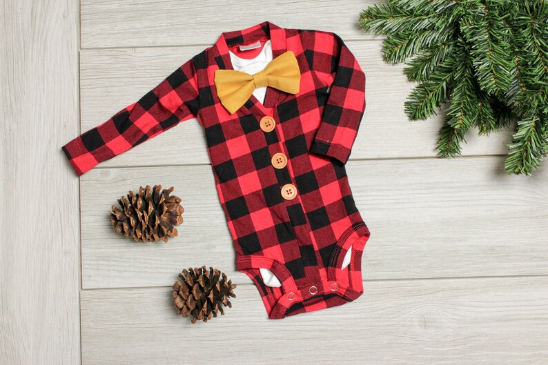 Buffalo Plaid Cardigan. Baby Boy Christmas Outfit. Buffalo Plaid Baby Outfit. Newborn Boy. Baby Lumberjack. 1st First Christmas. Moose. image 7