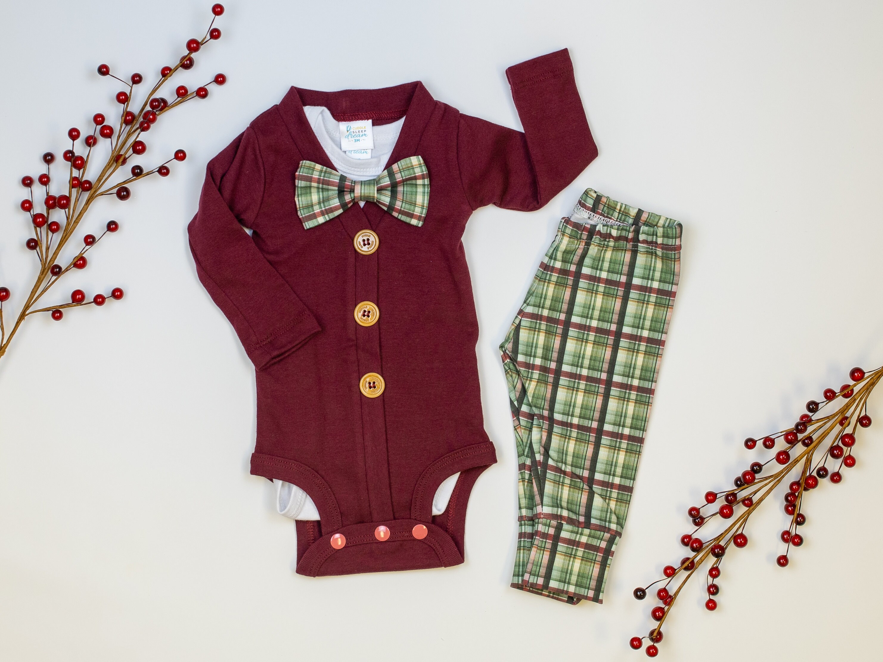 Baby Boy Christmas Outfit. Burgundy 