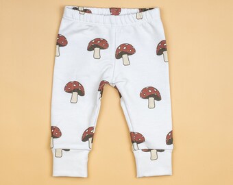 Mushroom Pants.  Slim Jogger style. Fall Pants. Baby Girl Pants. Baby Boy Pants. Newborn. unisex.