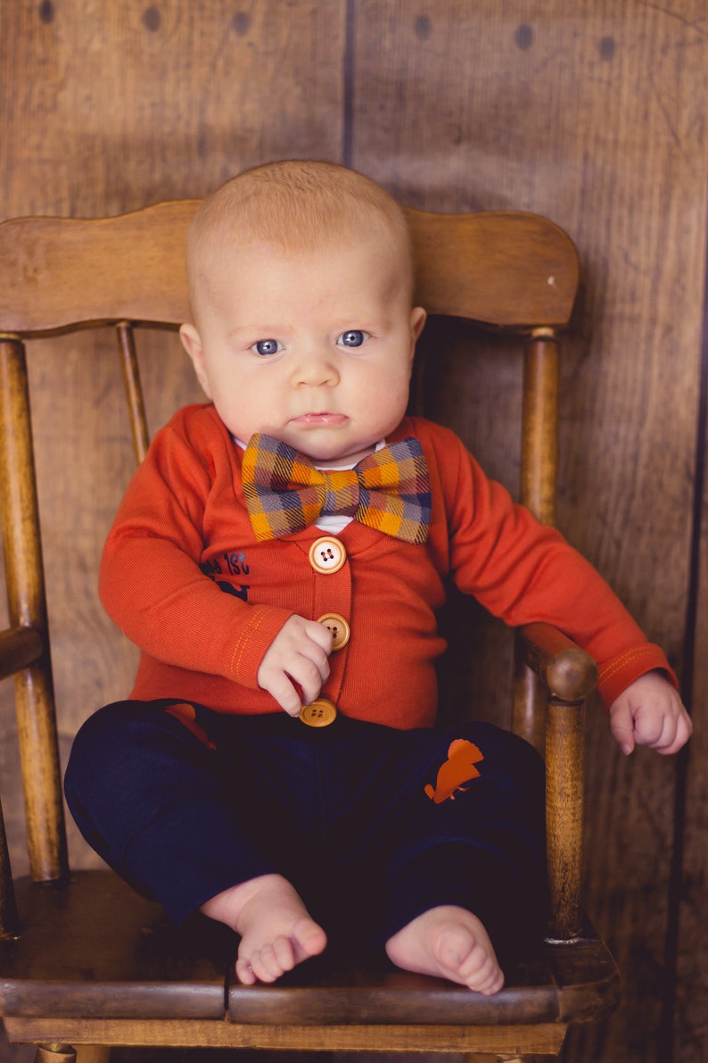 Thanksgiving Clothes. Newborn Boy First Thanksgiving Outfit for Baby Boy Baby Cardigan Bodysuit with Bowtie