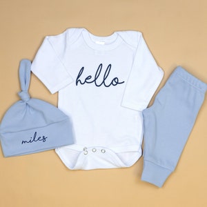 Newborn boy coming home outfit. Baby Boy coming home outfit. Go Home Outfit Baby boy. take home outfit newborn boy outfit. Hello Light Blue image 6