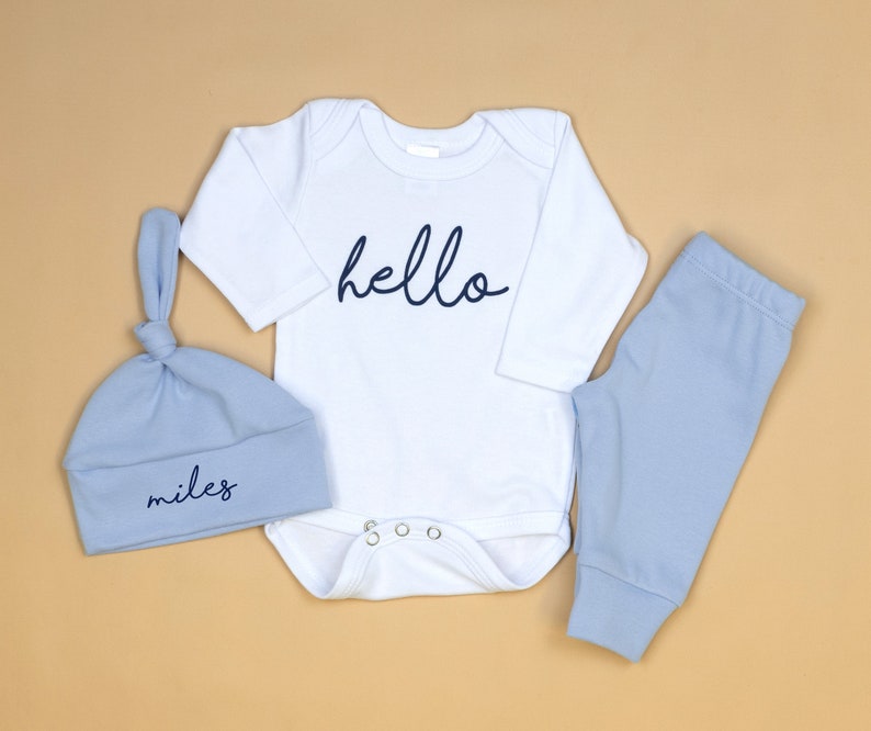 Newborn boy coming home outfit. Baby Boy coming home outfit. Go Home Outfit Baby boy. take home outfit newborn boy outfit. Hello Light Blue image 6