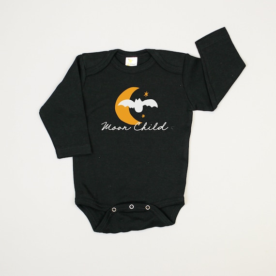 Moon Child - BLACK Bodysuit. Baby Halloween Shirt. Funny baby halloween. Hippie Boho. Baby Boy Baby Girl Bat. Moonchild Il_570xn