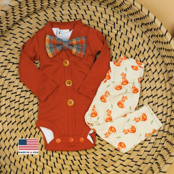 Baby Boy Gentleman Outfit. Dapper Baby Boy Fall Clothes. Woodland Fox Outfit. Cute Boy Outfits. Bow Tie. Cardigan. Orange. Bowtie. Newborn Etsy Canada