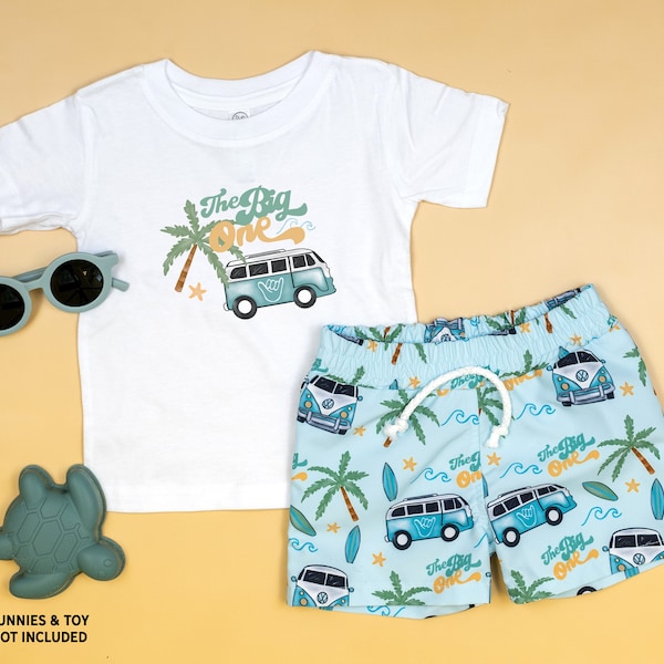 The Big One First Birthday Outfit. Surfing Birthday Shirt. Beach Van Birthday Clothes, Waves First Birthday Shirt.  Baby Boy 1st Birthday