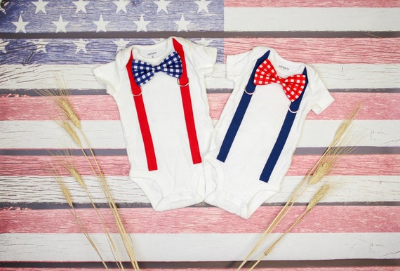 Newborn baby boy 4th of July outfit. Toddler Boy 4th of July. Infant Boy. Baby boy. Gingham bow tie. Red white and blue. Independence Day Il_570xn