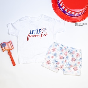 Toddler Kid 4th of July Outfit. Little Firecracker Graphic Tee.  July 4th Outfit. Patriotic Outfit.  Firework Shorts. Boy or Girl