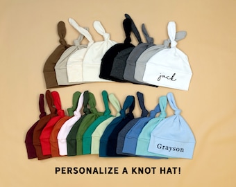 Personalized Knot Hat. size SMALL hat. Baby boy name hat. Baby Girl, Gender neutral, Custom newborn hat. Blue Black Beige White Gray