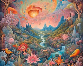 Enchanted Dreamscape: Whimsical Nature Wall Art Print