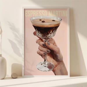 Pink Espresso Martini Art Print, Bar Cart Decor Cocktail Poster, Party Signature Drink Sign, Trendy Wall, Minimalist Elegant Sophisticated