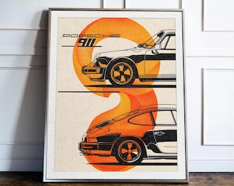 Porsche 911 Carrera Retro Art Print, Vintage Super Car (Digital Download)