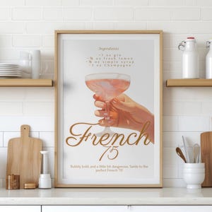 Cocktail-Druck, französisches 75 Bar-Warenkorb-Dekor-Cocktail-Poster, Party-Signatur-Getränkeschild, trendige Wand, minimalistisch, elegant und raffiniert