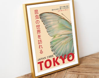 Japanese Poster Tokyo Print –Butterfly Wall Art, Custom Size Poster, Elegant Wall Decor, Large Room Art, Nature-Inspired Gift for Art Lovers