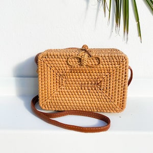 NEW Leather Straw bag,Rattan Clutch, Crossbody Purse, Woven purse, Summer Straw Bag, Basket Purse,Wicker Bag,Hard Bag,Gift