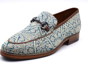 Nekta/ Ke'nekt/ Paris Loafer- Men's Dress Shoes - Formal Men's Shoes - Semi Formal Men's Shoes- Tan/ Silver Blue