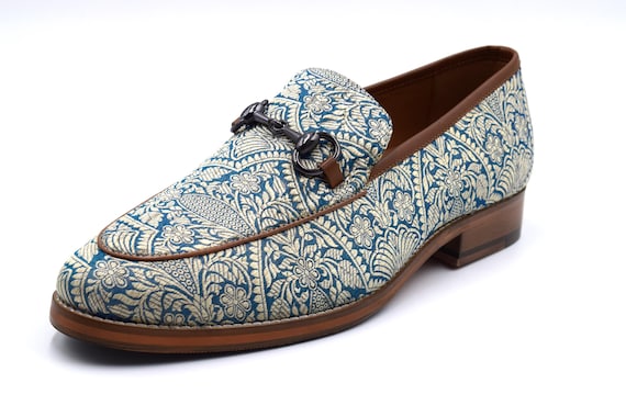 Nekta/ Ke'nekt/ Paris Loafer- Men's Dress Shoes - Formal Men's Shoes - Semi Formal Men's Shoes- Tan/ Silver Blue