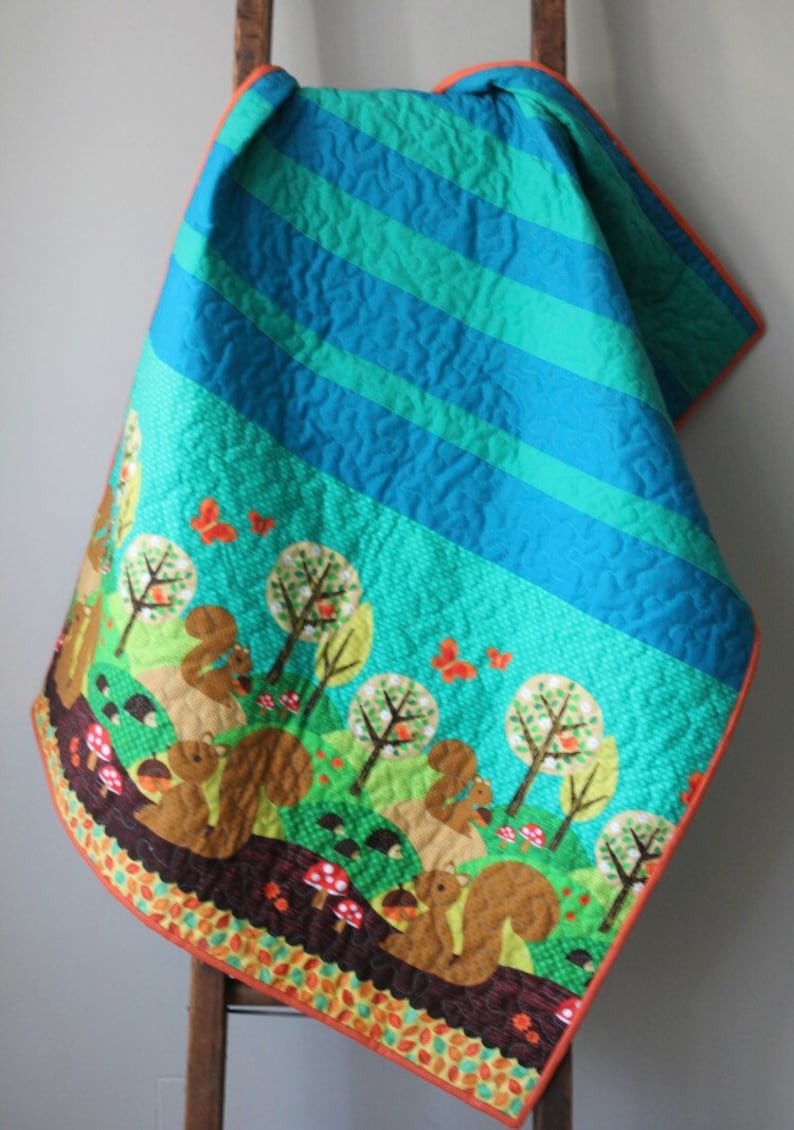 Baby Girl Modern Baby Quilt Arrows Chevrons Handmade Quilt Feathers Baby Boy Nursery Bedding Orange and Aqua Patchwork Baby Quilt