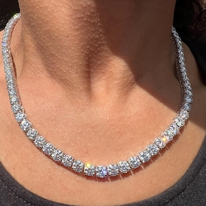 Moissanite Sterling Silver Tennis Chains and Bracelets, 8-10mm Large crystal cluster, VVS1 Iced out chain, Lab grown diamond tennis necklace