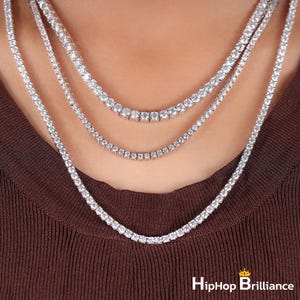 2 - 6mm VVS1 Lab Grown Diamond Tennis Chains and Bracelets in Sterling Silver | Iced Out Diamond chain | Anniversary Gift for Him or Her