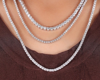 メンズネックレス、シルバーテニスネックレスチェーン、細幅