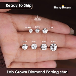 Lab Grown Diamond Stud Earrings, 0.50-5.00 CT Diamond Earrings, 14K Solid Gold Diamond Stud, 4- Prong Martini Diamond Earrings, Perfect Gift