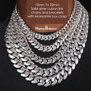 Solid silver cuban link chains and bracelets with box clasp, 10-22mm Miami cuban link bracelet, Cuban link choker, Hip Hop Jewelry for him