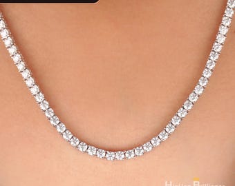 3mm Moissanite Tennis Necklace, Sterling Silver, VVS Clarity