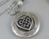 Celtic Heart,Locket,Silver Locket,Celtic Locket,Heart, Antique Locket,Celtic Knot,Irish,Lucky,Shamrock. jewelry by valleygirldesigns