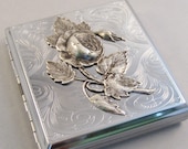 Silver Rose Cigarette Case,Cigarette Case,Rose,Roses,Silver Case,Antiqued Silver Large Card Holder,Gothic,Victorian,Steampunk Accessories