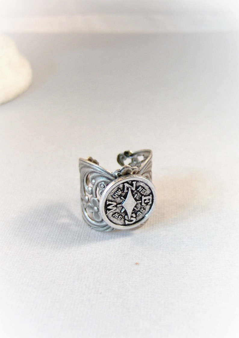 Compass Ring,Ring,Compass Jewelry,Compass,Wanderer,Wander Jewelry,Spoon Ring,Antique Ring,Silver Ring,Wrapped,Adjustable valleygirldesigns