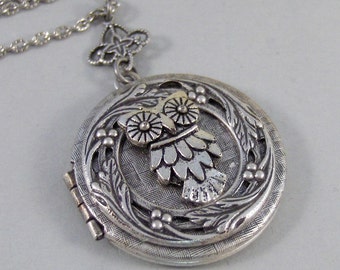 Little Hoots,Owl,Locket,Silver Locket,Silver Necklace,Owl,Silver,Woodland,Antique Locket. Handmade jewelry by valleygirldesigns.