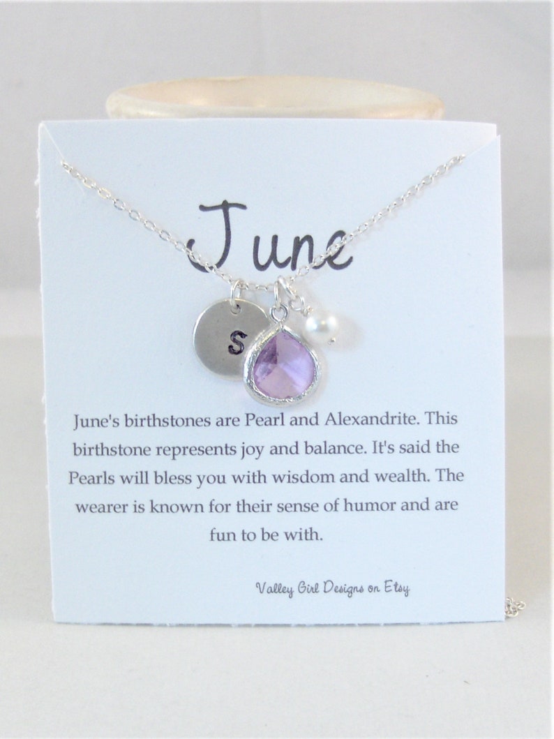 June Necklace,June Jewelry,Alexandrite Necklace,Pearl,Pearl Necklace,Lavender,Initial Necklace,Lavender Necklace,Personalized,Monogram Neckl