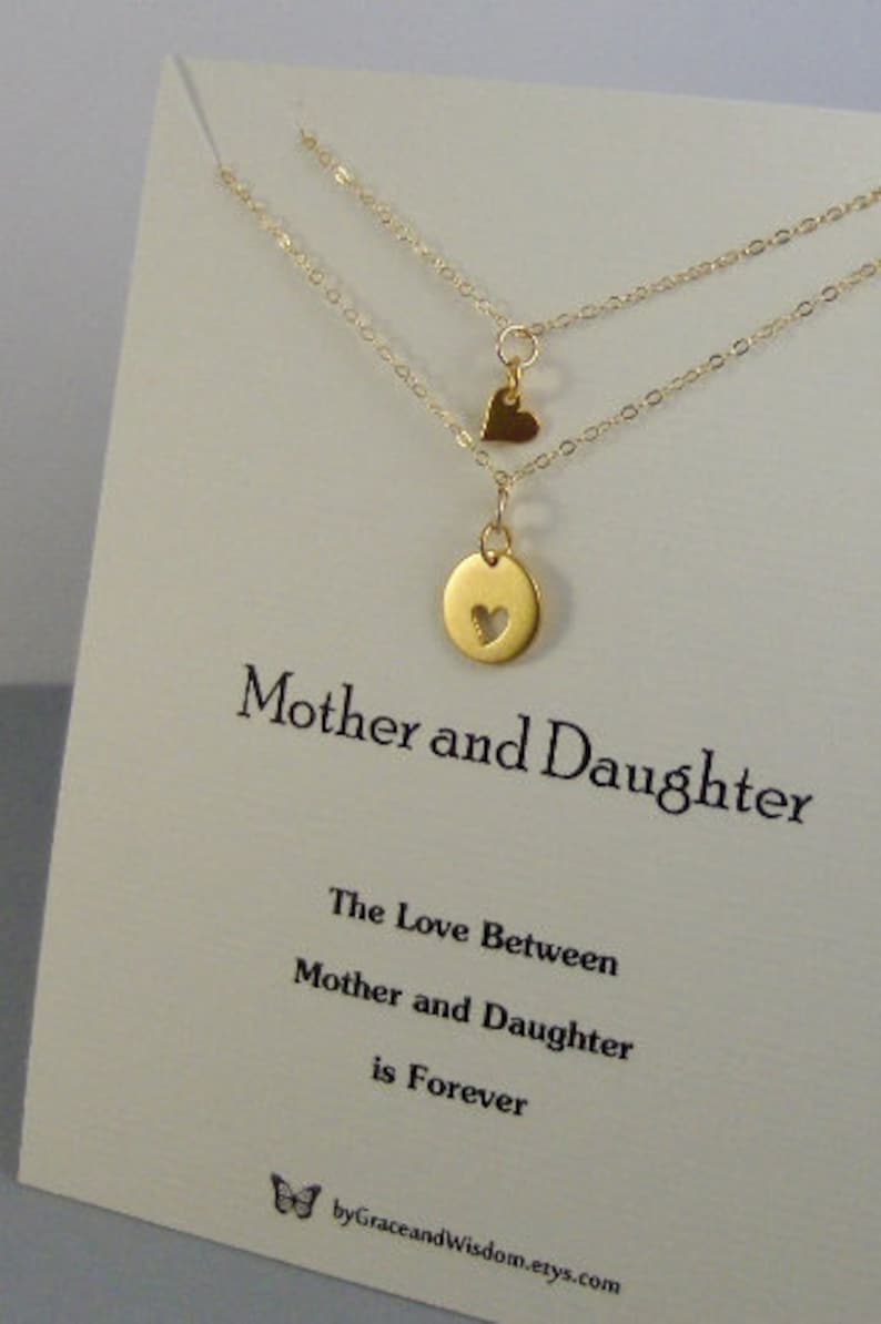 Mother Daughter,Necklace,Gold,Gold Necklace,Gold Mother Daughter Necklace,Mom Necklace,Mom Jewelry,Mother,Heart Heart Necklace,Love you,