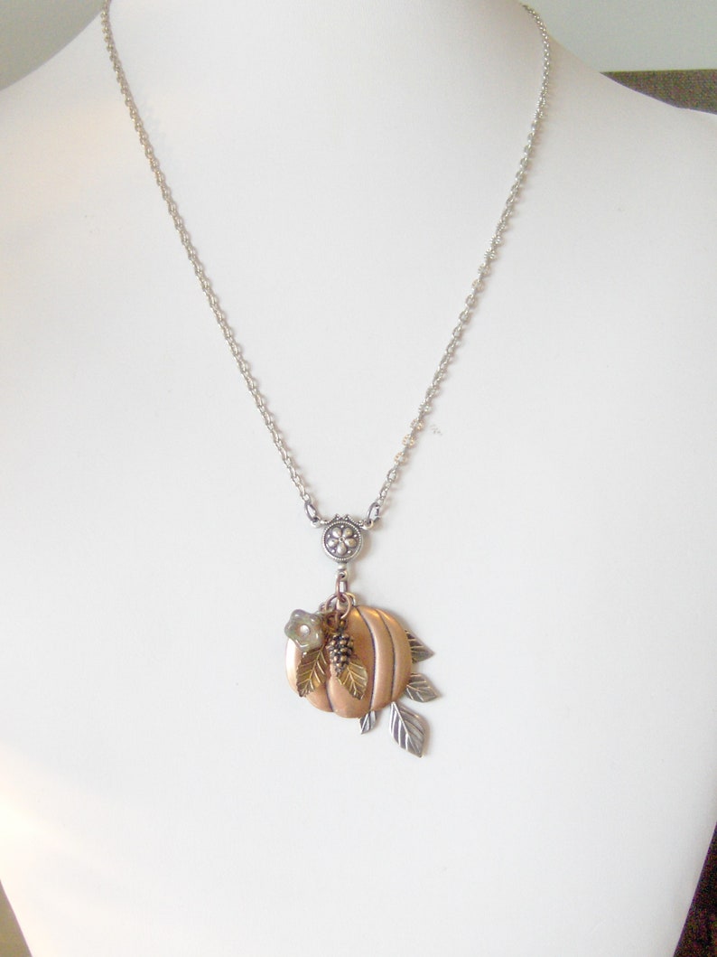 valleygirldesigns. Falls Whisper,Pumpkin Necklace,Rose Gold,Pinecone Necklace,Leaf,Flower,Fall Necklace,Copper Necklace,Harvest,Autumn