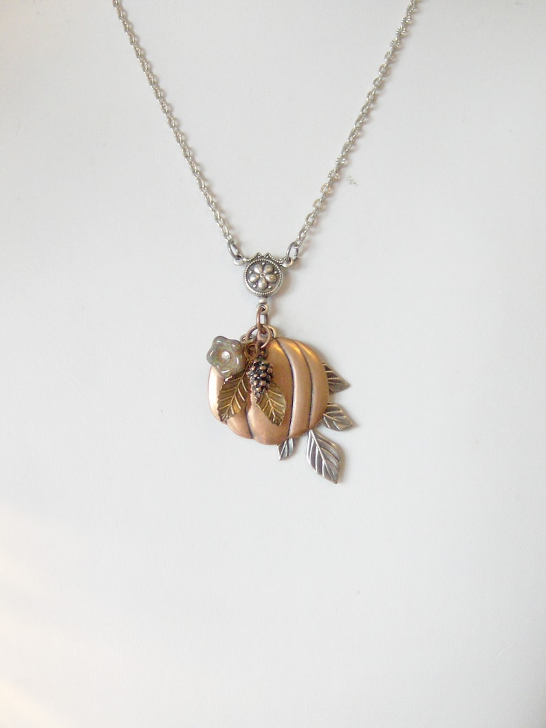 valleygirldesigns. Falls Whisper,Pumpkin Necklace,Rose Gold,Pinecone Necklace,Leaf,Flower,Fall Necklace,Copper Necklace,Harvest,Autumn