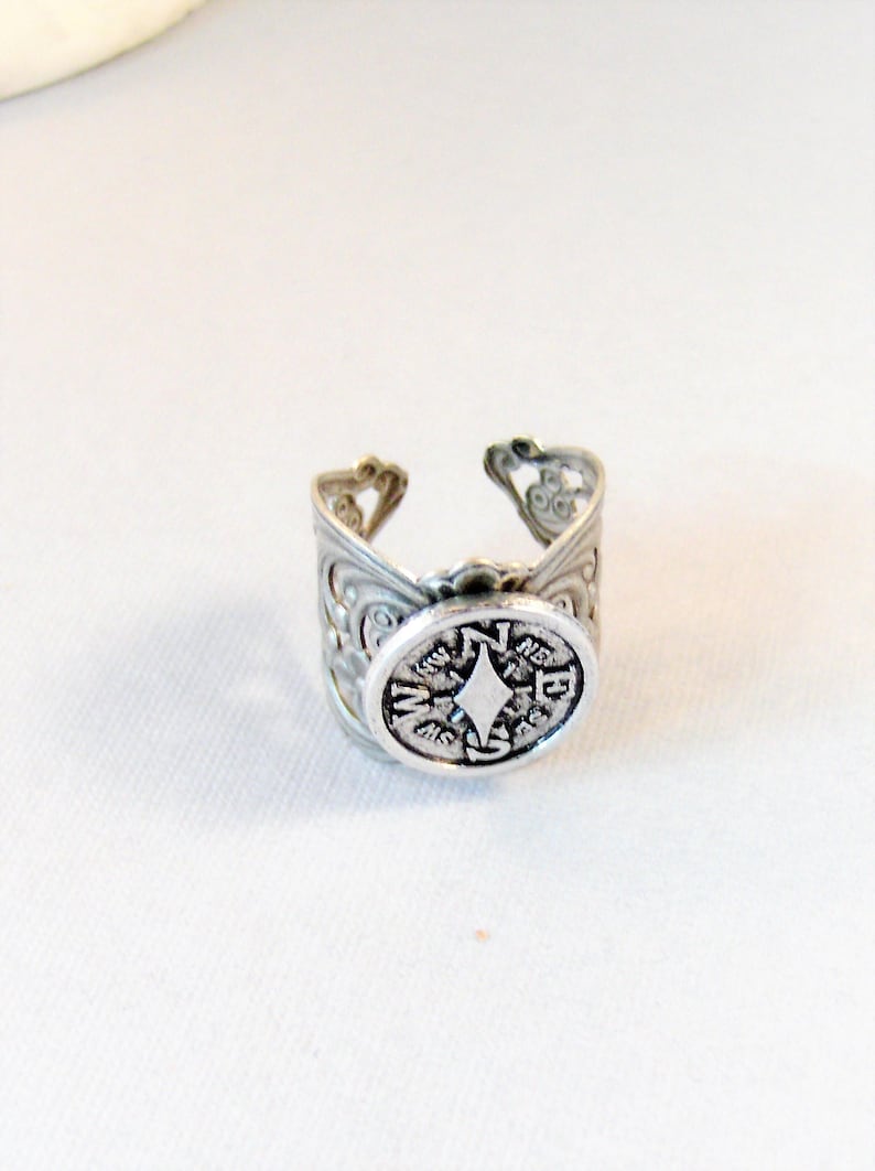 Compass Ring,Ring,Compass Jewelry,Compass,Wanderer,Wander Jewelry,Spoon Ring,Antique Ring,Silver Ring,Wrapped,Adjustable valleygirldesigns