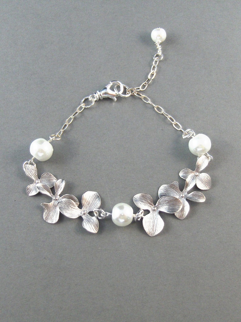 Hazel,Silver Bracelet,Sterling Silver,Pearl,Lotus,Flower,Bride,Handmade jewelery by valleygirldesigns on Etsy.
