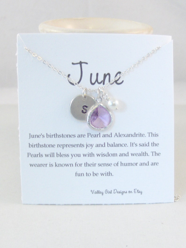 June Necklace,June Jewelry,Alexandrite Necklace,Pearl,Pearl Necklace,Lavender,Initial Necklace,Lavender Necklace,Personalized,Monogram Neckl