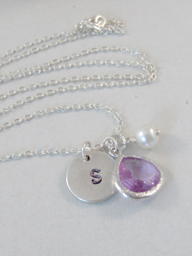 June Necklace,June Jewelry,Alexandrite Necklace,Pearl,Pearl Necklace,Lavender,Initial Necklace,Lavender Necklace,Personalized,Monogram Neckl