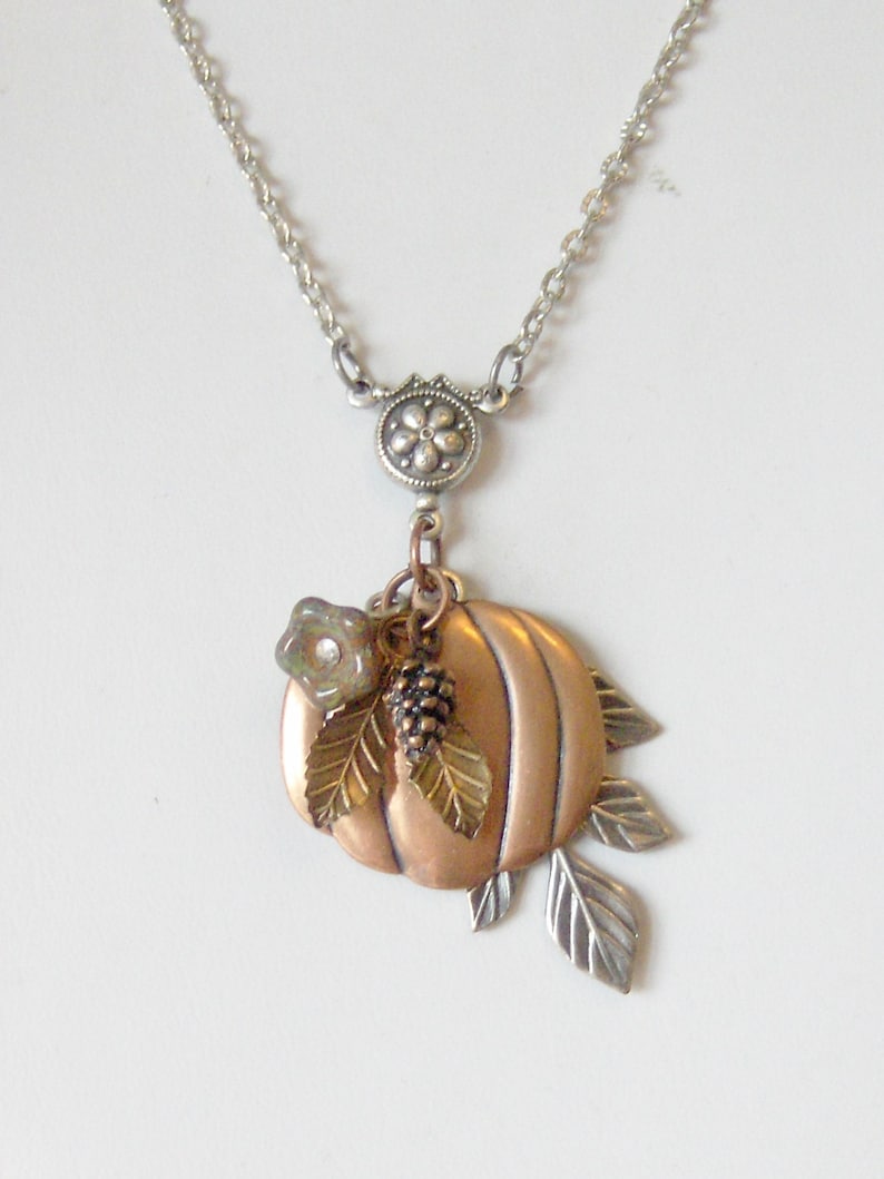 valleygirldesigns. Falls Whisper,Pumpkin Necklace,Rose Gold,Pinecone Necklace,Leaf,Flower,Fall Necklace,Copper Necklace,Harvest,Autumn