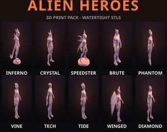 Alien Heroes Game Models Pack - 10 Cartoon Alien Base Meshes, Untextured, OBJ + GLB Instant Download