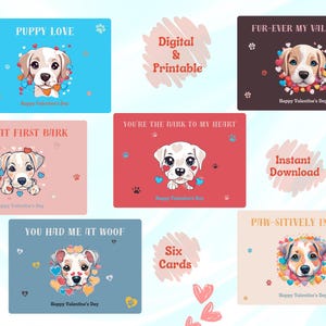 6er-Set Valentinstagskarten mit Hundemotiven | Digitaler Download & druckbare Karten | Personalisierbar | 13x18 cm | Perfekt für Tierliebhaber