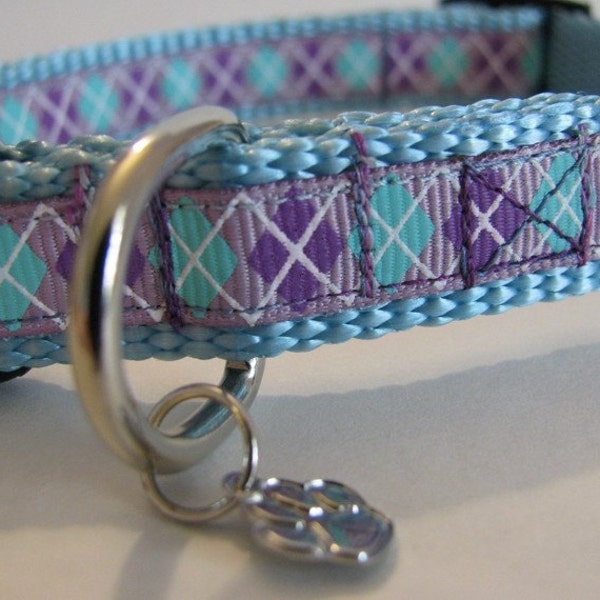 Size SMALL  purple and blue argyle dog collar
