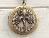Blooming Iris Locket antique style something blue Anniversary Bridesmaid gift Wedding Birthday Sister Mom Daughter Photo Picture friend.