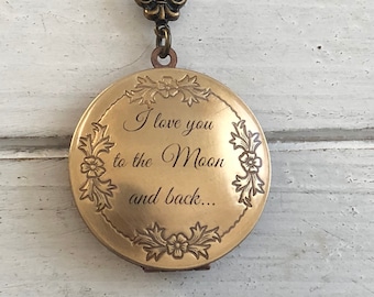 I Love you to the moon/Vintage style Ornate Locket /Wedding Necklace/bridesmaids/Birthday/Sister/Mom/Daughter/Anniversary gift/ friend gift.