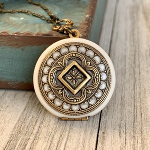 Vintage Style Ornate Locket Necklace: Personalized Photo Keepsake mandala cross unisex jewelry antique bronze