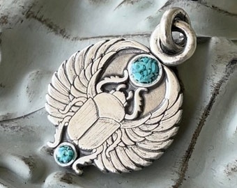 Fine Silver 999 Scarab Pendant, Antique style/Anniversary/Bridesmaid gift/Wedding/Birthday/Sister/Mom/turquoise/scarab/silver